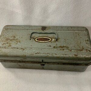 Vintage Dunlap Metal Toolbox Gray Hammered Finish Sears Roebuck Small 12” Gasket